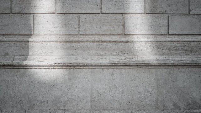 Stone brick wall texture in sharp focus with subtle sunlight patches on a building; backplate backdrop copyspace calm.