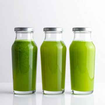 jugos verdes detox pepino manzana apio en botellas, frascos