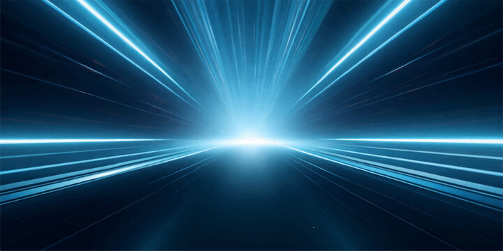 A glowing blue abstract background features a bright light burst and energy rays, resembling a cosmic star explosion or a disco laser design with motion speed and a shining flare