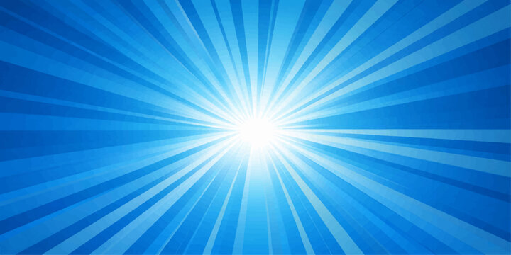 A bright summer sky illustration featuring an abstract blue sunburst background with glowing rays and a star flare design creating a vibrant nature wallpaper pattern of light beams
