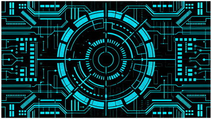 Abstract technological circuit board with a central targeting reticle