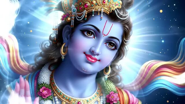 Hindu deity Krishna with spiritual depiction.