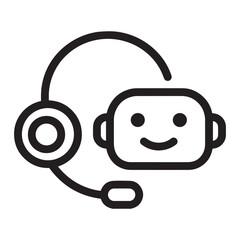 Friendly AI Chatbot Icon Wearing a Headset Representing Automated Customer Support, Virtual Assistant Services, and Modern Digital Communication Solutions for Businesses.