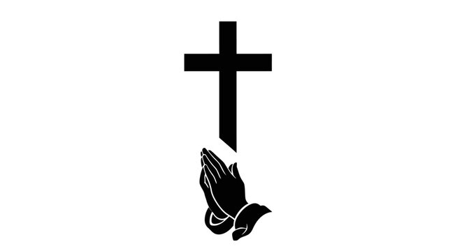 Christian Cross and Praying Hands Symbol Faith.