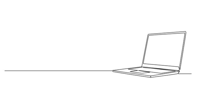 animated continuous line drawing of laptop computer, line art animation