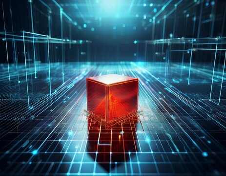 red cube anomaly among uniform transparent cube in digital grid representing anomaly detection and outlier identification