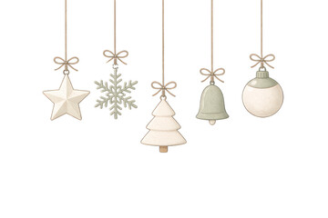 Christmas Hanging Ornaments Set, Star Snowflake Tree Bell and Bauble Decorations Illustration