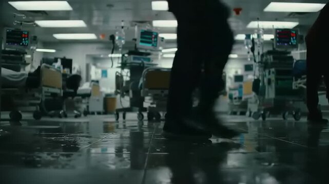 Hospital Corridor with Medical Equipment and Gurneys.