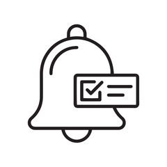 Minimalist line art bell icon with a notification popup and checkmark symbol, representing task completion, successful reminders, and alert confirmations.