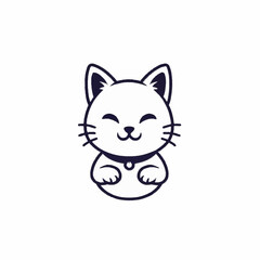 Obraz premium Cute minimalist happy cat illustration with closed eyes and collar.