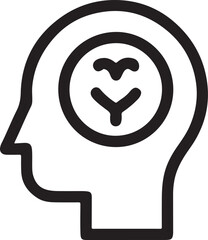 Human head profile with abstract downward-pointing arrow symbol inside brain area