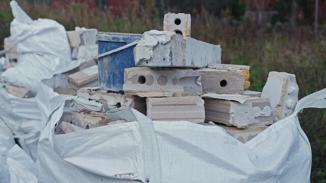 Construction Materials Garbage from House Apartment Renovation Remodelling Work Dumped Outdoor into Industrial Waste Big Bag 
