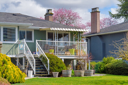 Small patio on back yard of family residential house