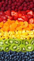 Colorful Layered Rainbow Fruit Salad Texture for Background