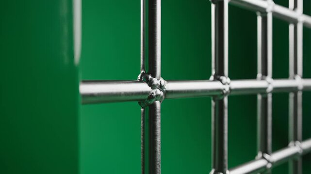 Metal grid structure against green background