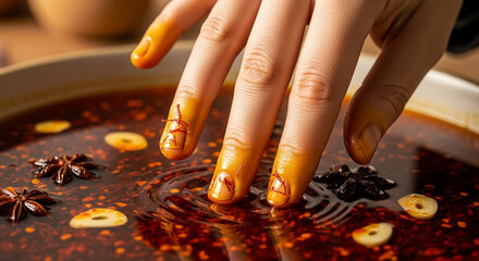 Hand Infusing Saffron Threads into Vibrant Red Chili Oil