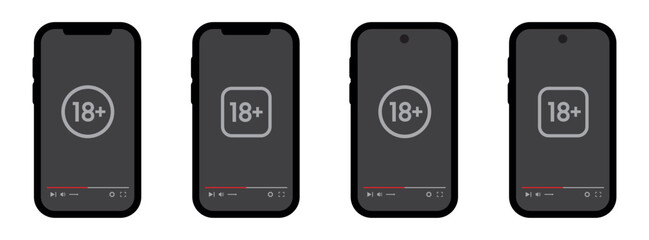 18+ video on phone screen icon, vector illustration