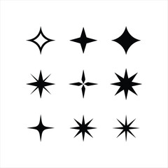 Fototapeta premium Black stars and sparkles silhouette icon set vector collection