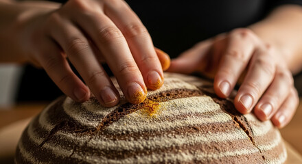 Artisan Hands Preparing Saffron Infused Bread Loaf