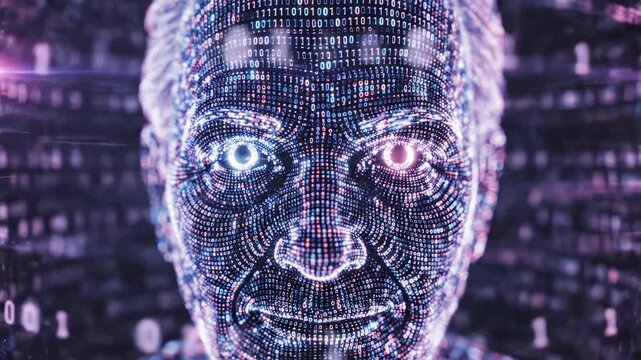 Digital human face with binary code