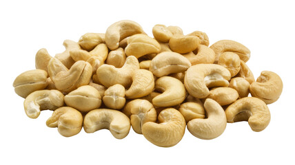 Pile of roasted cashew nuts on transparent background