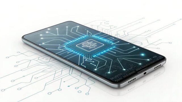 Smartphone Chipset Circuitry Detail Close-up, Technology Concept, Stock Media