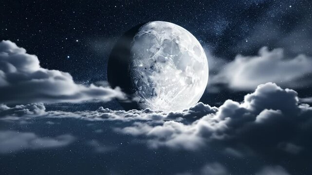 Moon in cloudy night sky