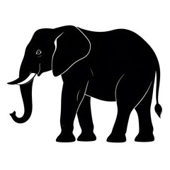 Obraz premium A solid black vector illustration of an elephant standing on white ground, facing left