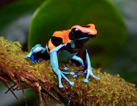 amazon forest poison dart frogs perched on leaves their vivid colors standing out