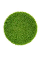 A perfectly cut circular piece of lush green natural grass turf displayed on a plain white background, ready for garden design use ,lawn ,precision ,smooth