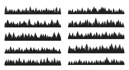 Fototapeta premium Collection of Silhouetted Evergreen Forest Tree Lines.