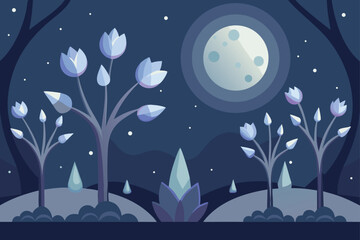 Mystical Moon Garden With Silver Trees And Glow