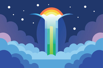 Mystical Waterfall Falling Upward Into Clouds