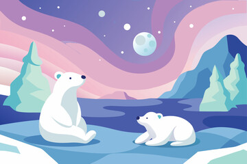 Pastel Arctic Scene With Fluffy Polar Bears