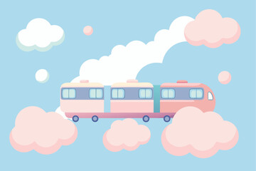 Pastel Colored Train Through Cotton Candy Clouds