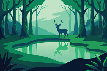 Peaceful Glade With Deer Made Of Vines