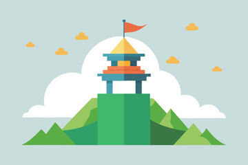 Peaceful Mountain Shrine With Colorful Prayer Flags