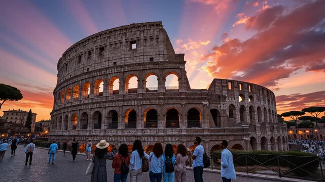 Tourists at ancient colosseum