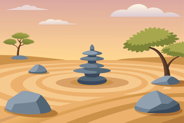 Peaceful Zen Stone Garden With Water Ripples