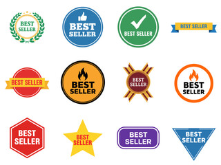Fototapeta premium Collection of Best Seller Badges and Labels in Various Shapes and Colors