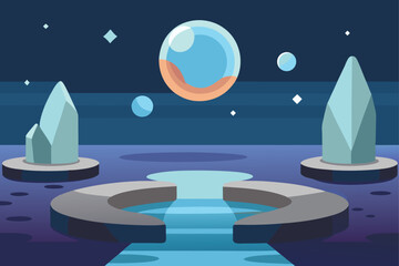 Reflective Crystal Lake With Stone Stepping Stones