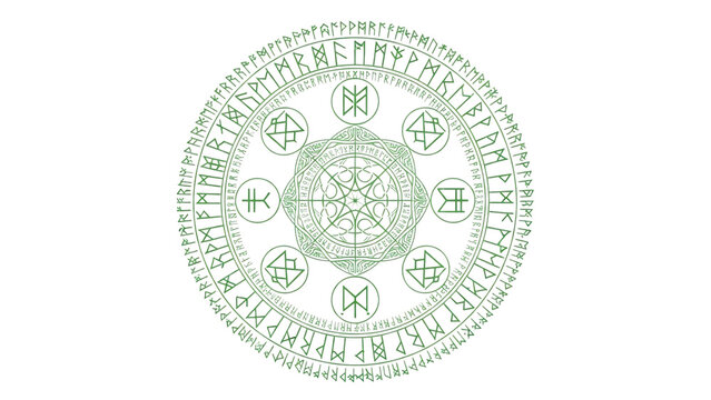 Ancient Norse Runes and Symbols in a Circular Pattern viking