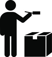 Person applying paint to a box with a brush in a simple graphic illustration style