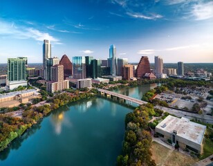 overhead photo of austin texas downtown skyline