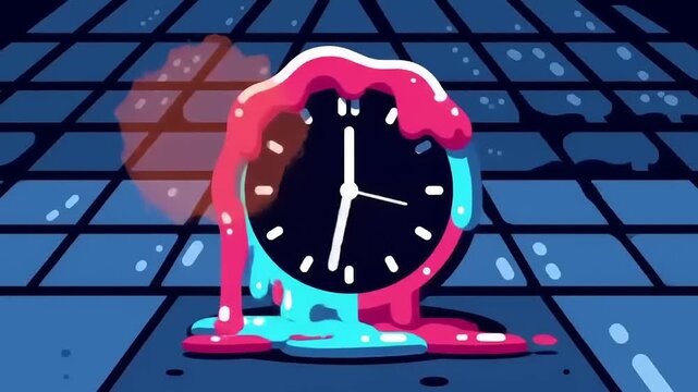Melting Clock on Grid Background Animation.