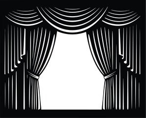 Theater stage curtains opening to reveal a dramatic scene vector illustration