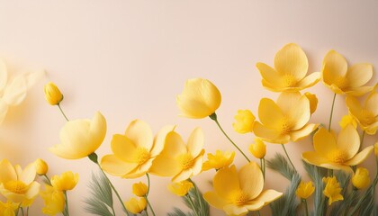 vibrant soft yellow flowers in full bloom stand out against a light pastel background capturing the essence of spring and the renewal of life and growth