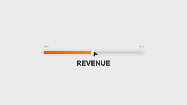 Revenue growth illustrated with an orange gradient bar showing progress from minimum to maximum financial performance levels, 4k