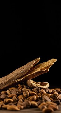 Dried botanical ingredient historically used for flavoring and preserving fermented beverages, showing rustic texture and natural details ,culinary ,kitchen ,ancient