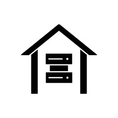 icon an on premises server building with integrated data storage racks, isolated against a clean background.